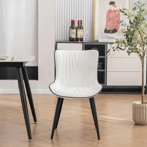 Miniatura 6 de YOUTASTE Juego de 2 sillas de comedor, modernas de mediados de siglo, tapizadas de piel sintética, con patas de metal negro, silla decorativa sin