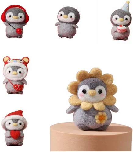 Miniatura 2 de Kit de fieltro de aguja de lana de pingüino para principiantes, kit de fieltro con almohadilla de fieltro de aguja, agujas de fieltro, lana