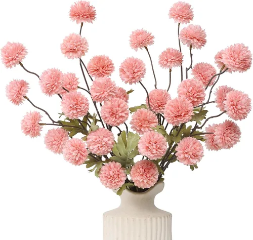 Miniatura 30 de DuHouse 6 piezas de flores artificiales de seda falsa pompón, mini rosa falsa pequeña con tallos para ramos de bodas, centros de mesa, jarrones, Café