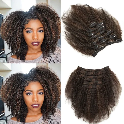 Miniatura 8 de Extensiones de cabello rizado con horquillas, cabello humano virgen Remy, extensiones de pelo rizado brasileño 4B 4C, grado 8A, gruesos