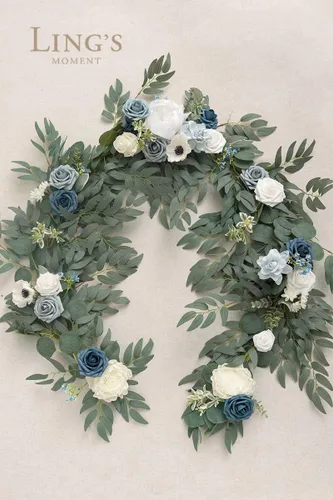 Miniatura 8 de Ling's moment Guirnalda de flores, eucalipto y rosa de 6 pies, decoración de mesa de novios para recepción de boda, guirnalda floral de arco