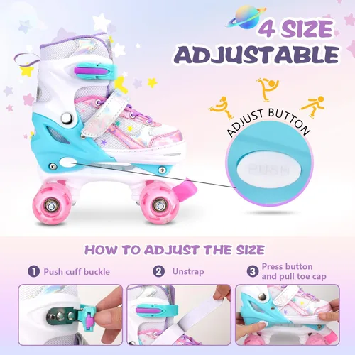 Miniatura 2 de Patines de ruedas para niñas y niños, 4 tamaños ajustables con ruedas iluminadas A-Rosa