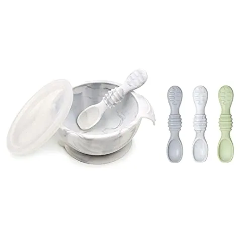 Miniatura 26 de Bumkins Tazón Disney Mickey Mouse, juego de alimentación de silicona con succión, incluye cuchara, elementos de entrenamiento para el destete guiado