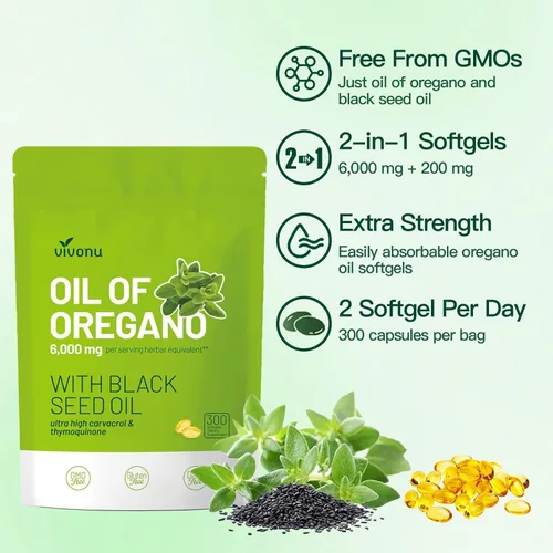 Miniatura 2 de VivoNu Aceite de orégano con aceite de semilla negra, aceite equilibrado de cápsulas de orégano, cápsulas blandas de aceite de orégano orgánico, sin