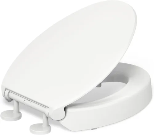 Miniatura 15 de KOHLER 25876-0 Hyten Asiento de inodoro redondo de cierre suave elevado de 3 pulgadas de altura, asiento contorneado con parachoques apretados