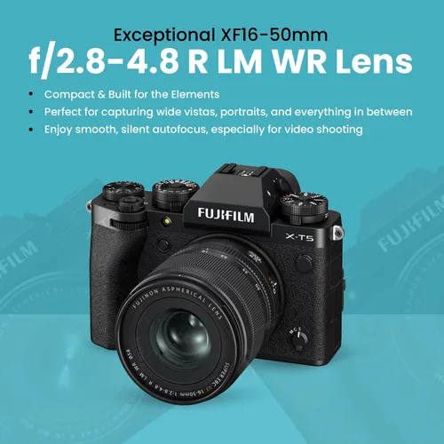 Miniatura 3 de Fujifilm Cámara sin espejo X-T5 + lente XF16-1.969 in f/2.8-4.8, 128GB SanDisk Ultra, bolsa para cámara, juego de filtros de 3 piezas, lector