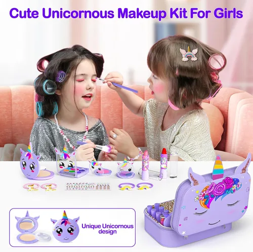 Miniatura 2 de Kit de Maquillaje para Niñas - 2 en 1 Juguetes de Maquillaje Lavable para Niños y Kit de Arte de Uñas con Estuche Cosmético de Unicornio, Maquillaje