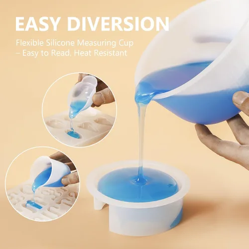 Miniatura 4 de KISREL Tazas medidoras de silicona para resina, suministros de resina con tazas de 600 ml y 100 ml, tazas de mezcla de resina, varillas de agitación