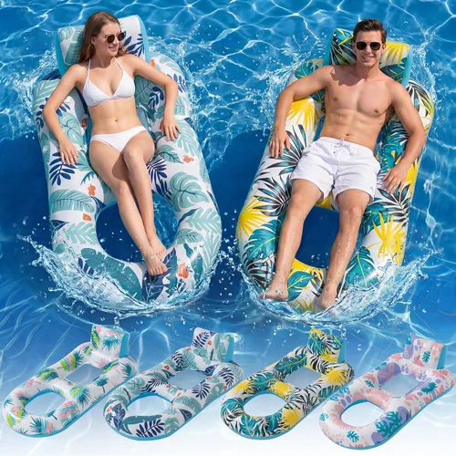Miniatura 9 de Paquete de 2 flotadores inflables de alta resistencia para piscina, flotadores gigantes de piscina tamaño adulto con respaldo y reposapiés, balsas