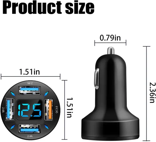 Miniatura 2 de Ankuee Cargador de coche USB de 4 puertos, carga súper rápida de 66 W con QC 3.0, PD 20 W y adaptador de cargador USB 2.4A, carga rápida con 1pcs