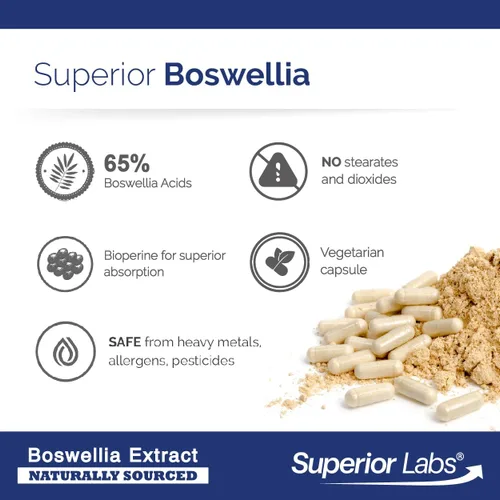 Miniatura 5 de Extracto de Boswellia no sintético. De Superior Labs. Por 0.018 oz y 240 cápsulas vegetales.