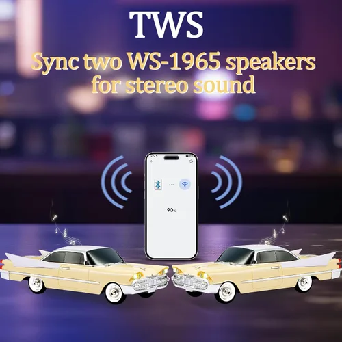 Miniatura 5 de WSTER WS-1965 Replica altavoz Bluetooth – Diseño retro de cohete coche, sonido HD, TWS, luces LED de fiesta, radio FM, reproducción USB/TF, Beige