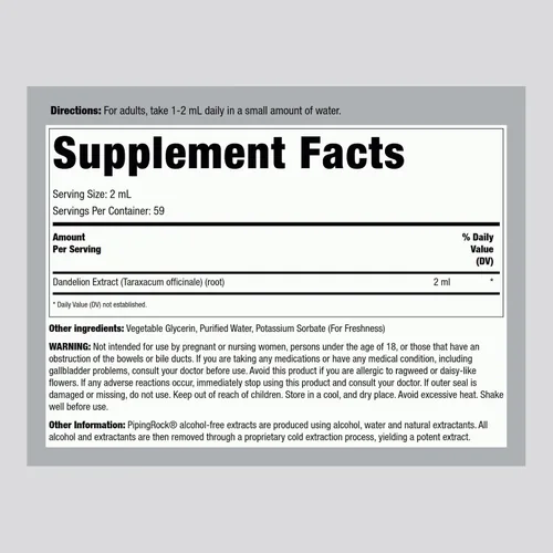 Miniatura 2 de Piping Rock Extracto líquido de raíz de diente de león 4 onzas líquidas Gotas de tintura sin alcohol Suplemento herbal premium Vegetariano