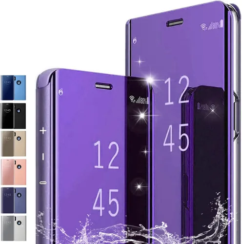 Miniatura 12 de Funda para Huawei P40, funda de espejo abatible con función de soporte, PC/PU translúcida transparente a prueba de golpes, funda protectora