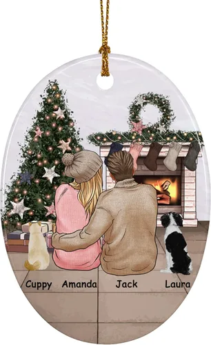 Miniatura 14 de Adorno de Navidad familiar personalizado 2022, nombre personalizado de raza, gato, perro, para pareja de Navidad, círculo redondo, adorno