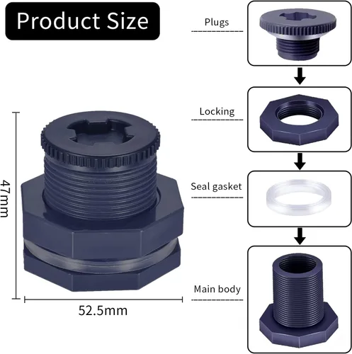 Miniatura 2 de 10 conectores de mamparo de PVC de 3/4 pulgadas, conector de agua de doble rosca, adaptador de mamparo con enchufes para barriles de lluvia