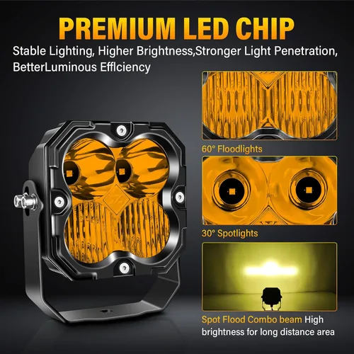 Miniatura 3 de SKYWORLD Luz LED Cuadrada Tipo Pod de 4.3 pulgadas, 30W 2500 LM, Luz Antiniebla de Conducción Todoterreno para Carro 4x4 Camión UTE ATV Barco