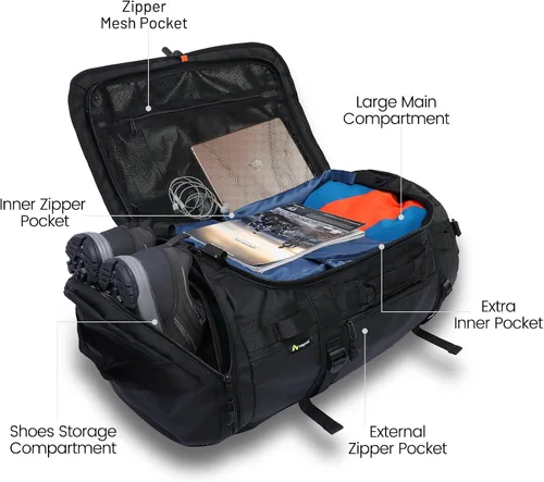 Miniatura 2 de Nepest Mochila de lona grande, 3 vías resistente al agua, bolsa de lona para gimnasio con compartimento para zapatos para deportes, entrenamiento