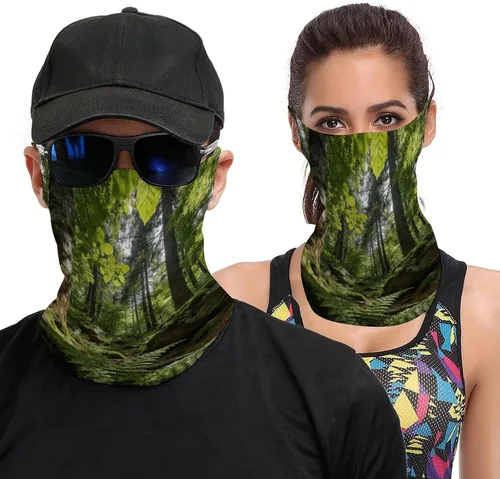 Forest Face Scarf Cover Ear Loop Hole,Outdoors Face Mask for Women Men Sports Yoga Running Hiking Ski Snowboard,Cooling Neck Shield Scarf Cycling