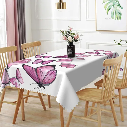 Miniatura 24 de Mantel rectangular floral de 52 x 70 pulgadas, color blanco y negro, estampado floral, a prueba de derrames y aceite, para cocina, comedor