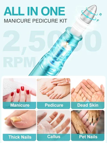 Miniatura 2 de Subay Juego de taladro eléctrico para uñas, 25000 rpm, kit profesional de manicura y pedicura para pies, manos y cutículas gruesas, 11 en 1
