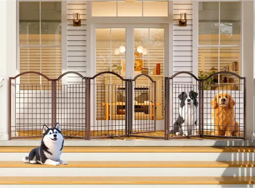 4NM Puerta de metal expandible para perros sin perforaciones, extra ancha de 144 pulgadas, extra alta de 32 pulgadas, puerta para mascotas con