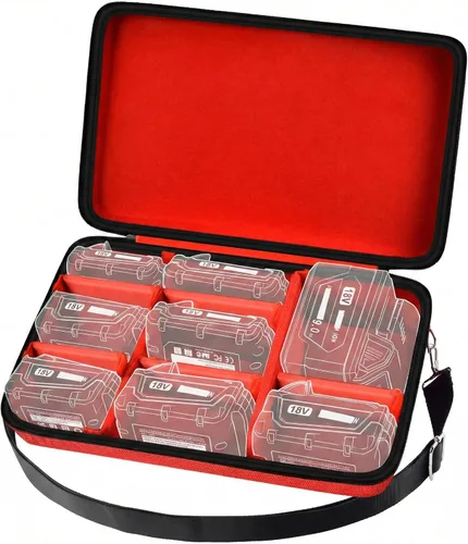 Miniatura 7 de Comecase Estuche rígido de batería extra grande para batería y cargador Milwaukee M12/M18, soporte de caja de baterías para baterías de 18V 20v Negro