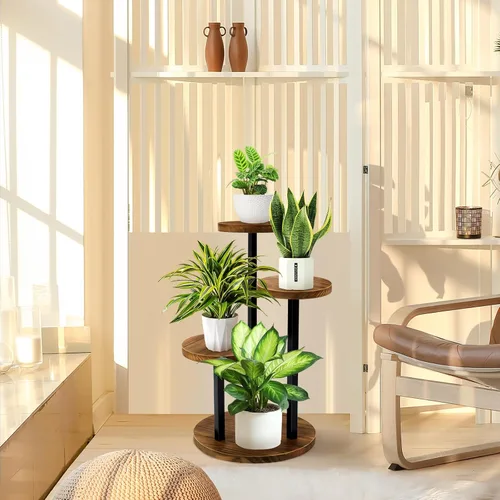 Miniatura 6 de GEEBOBO Soporte para Plantas de 3 Niveles para Interiores, Soportes de Metal y Madera para Plantas de Interior Múltiples, Estante Escalonado