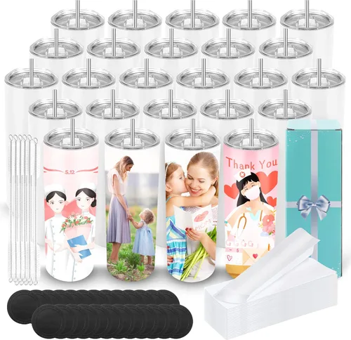 Miniatura 13 de D·S Paquete de 8 vasos de sublimación de 20 onzas a granel con fondo plano y recto, vasos en blanco con caja de regalo individual para transferencia