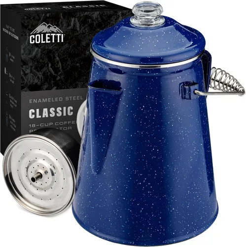 Miniatura 10 de COLETTI Cafetera Percolator clásica: la cafetera de camping más nostálgica, ahora modernizada [esmalte negro, 12 tazas]