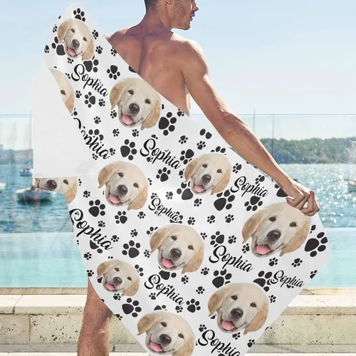 Miniatura 3 de MyPupSocks Toallas de playa personalizadas para niños y adultos, toalla de piscina con nombre y cara de perro, regalos personalizados con nombre