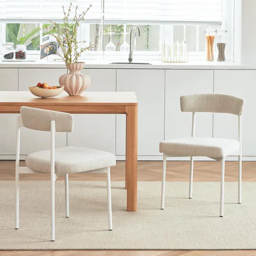 Miniatura 15 de GrandNoor Juego de 2 sillas de comedor de cuero sintético marrón, silla de cocina tapizada sin brazos, silla moderna de comedor con respaldo curvo