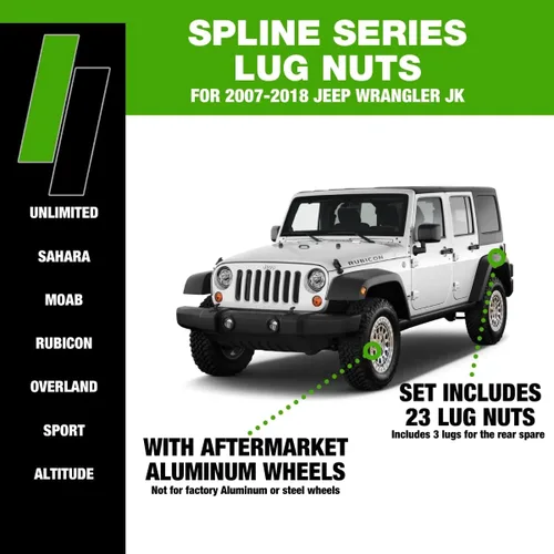 Miniatura 2 de DPAccessories Tuercas de llanta compatibles con Jeep Wrangler JK 2007-2018 Estilo estriado negro Solo ruedas de aluminio del mercado