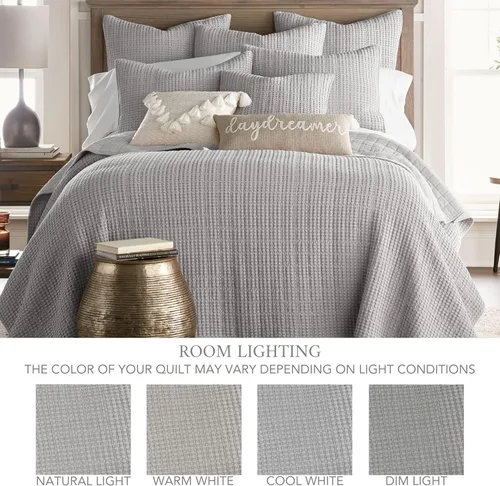 Miniatura 4 de Levtex Home Mills Waffle - Juego de colcha Queen (106 x 106 pulgadas) con 2 fundas de almohada (26 x 20 pulgadas), color gris, juego de colcha