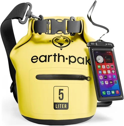 Miniatura 18 de Earth Pak Bolsa seca impermeable con bolsillo con cremallera, mochila impermeable para mantener el equipo seco Amarillo