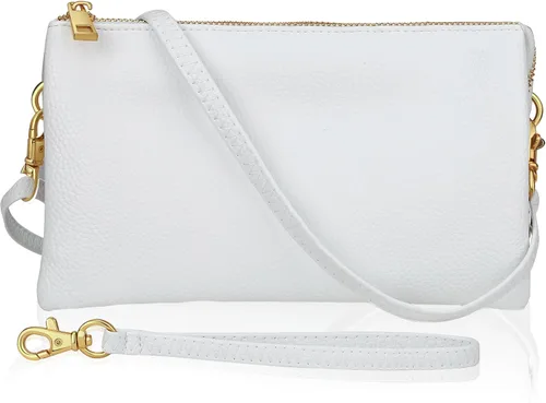 Miniatura 18 de Humble Chic bolsa pequeña de piel vegana, para usar cruzada o cartera con ajuste de pulsera, incluye hombro ajustable y correa para muñeca. Oro