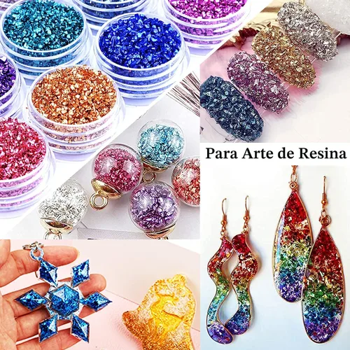 Miniatura 5 de 12 cajas de vidrio triturado con purpurina fina para arte de resina, pequeñas piezas de vidrio roto irregulares, chips de cristal metálico, escamas