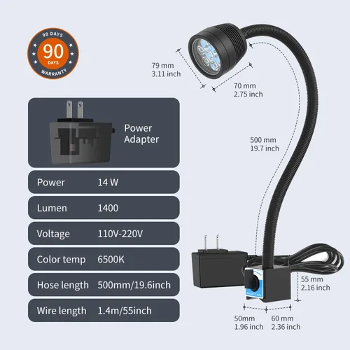 Miniatura 3 de Luz magnética, luces magnéticas de torno de 14 W, IP66 impermeable, luces de máquina LED de 1400 lúmenes para torno de iluminación, fresadora