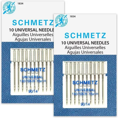 SCHMETZ Agujas universales para máquina de coser doméstica (130/705 H) - Tamaño 90/14 - 2 paquetes - 20 agujas