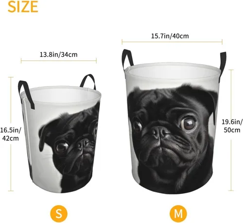 Miniatura 5 de Cute Black Pug Dog print Circular Hamper Waterproof Storage Bin Organizer Basket Laundry Hamper With Handles For Clothes Toys Small