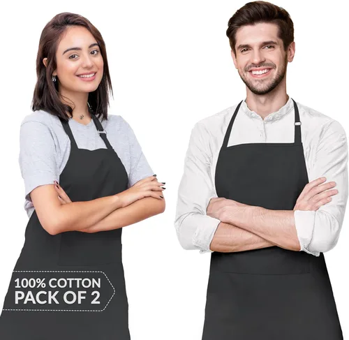 CALICOT Apron for women with Pocket 100% Cotton 27.50"x31.50" Adjustable Neck Strap & long ties Men Women Cooking Gardening