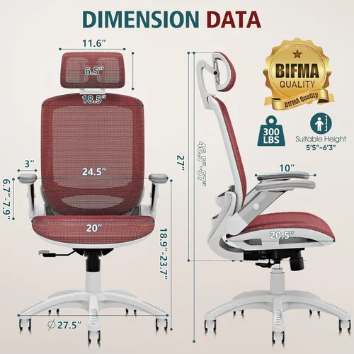 Miniatura 3 de GABRYLLY Silla de oficina ergonómica, silla de escritorio de casa de respaldo alto con reposacabezas, brazos abatibles, inclinación de 90-120°