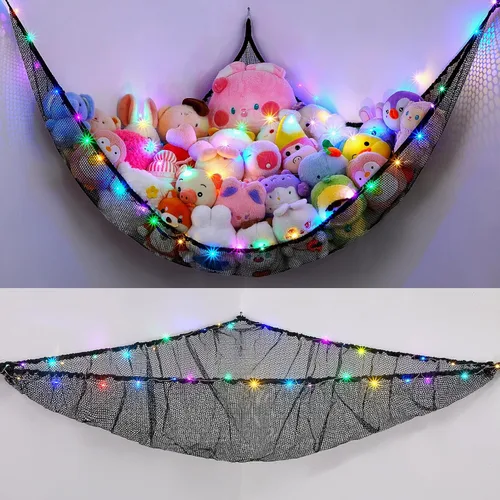 Miniatura 12 de Unicorn Castle Red de animales de peluche o hamaca organizador de almacenamiento de juguetes para niños con luz LED colgante en esquina soporte