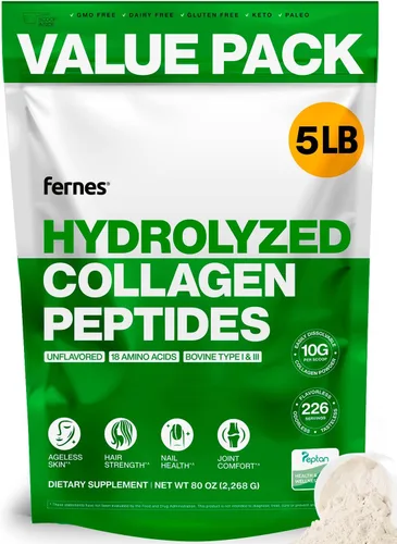 Polvo de colágeno para mujeres y hombres (2.27 kg) Tipo I y III, sin sabor y sin olor, fácil de mezclar, péptidos de proteína hidrolizada Peptan,