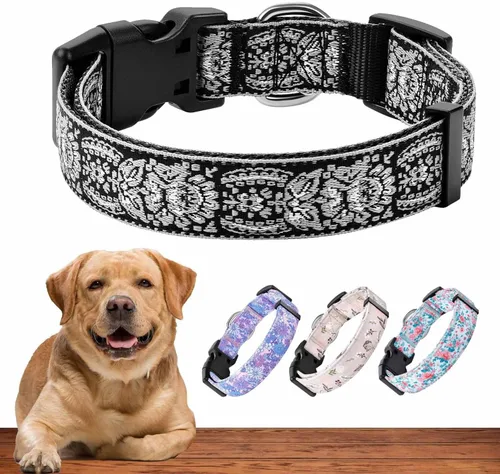 Miniatura 18 de Collar amarillo para perros pequeños, medianos y grandes - Algodón resistente, duradero, ajustable, collar fuerte y resistente - Ideal