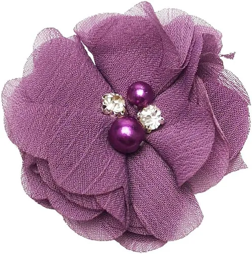 Miniatura 2 de Chenkou Craft Paquete de 12 lazos de cinta de flores de gasa con cuentas de 2-3/8 pulgadas (2.362 in), apliques de decoración de boda a granel