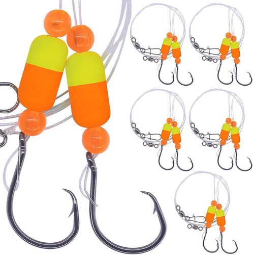 Aparejos Pompano para Pesca de Surf en Agua Salada con Gancho de Doble Círculo y Espacio Amplio - Juego de 6 Accesorios de Pesca de Surf