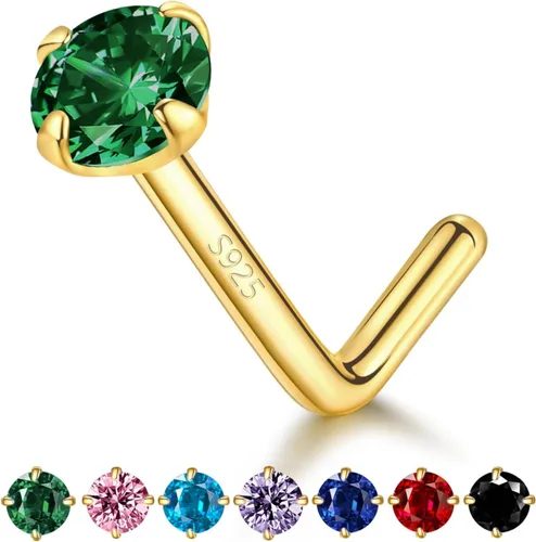Miniatura 14 de LUCKYJEWUS Anillos de nariz en forma de L de 14k chapado en oro con pernos de plata esterlina para mujeres y hombres 20g, perno de nariz
