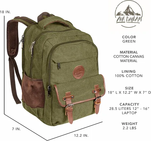 Miniatura 6 de Ama Dablam Mochila de lona original de alta calidad/portátil de 17 pulgadas/XL-30L/muchos bolsillos, cremalleras fuertes, algodón grueso, viajes