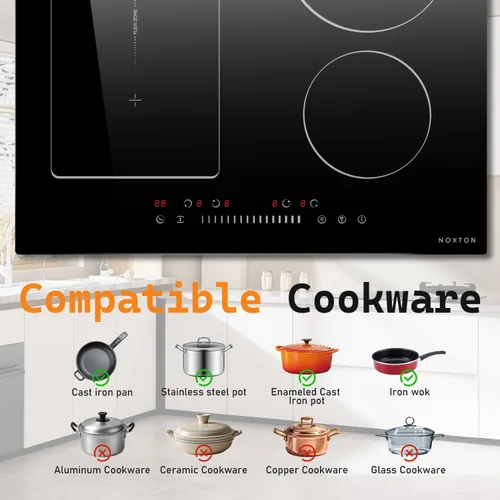 Miniatura 7 de NOXTON Cocina de inducción de 4 quemadores, estufa de inducción de 24 pulgadas con control táctil deslizante, 9 niveles de potencia, función